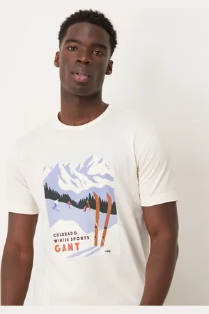 GANT Cremehvid T-shirt med logo og skiprint