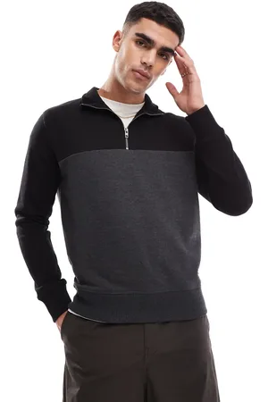 French Connection French Connection - Sort og grå sweatshirt med kort lynlås og farveblok-Multifarvet