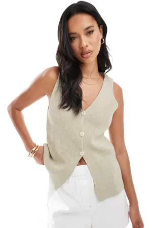 ASOS Strikket longline-vest med V-udskæring i -Neutral