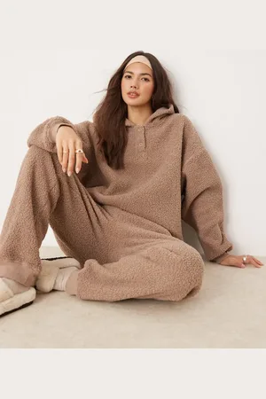 ASOS Gråbrunt vamset lounge-sæt med oversized hættetrøje og joggingbukser