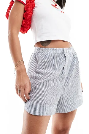 Free People Blå- og hvidstribede boksershorts i bomuld