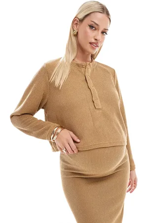 Mama;licious Mamalicious Maternity - Sennepsgul cropped Henley-top - Del af sæt