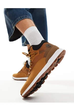 Timberland Sprint Trekker - Hvedefarvede mellemhøje sneakers med snørebånd i nubuck-læder-Brun