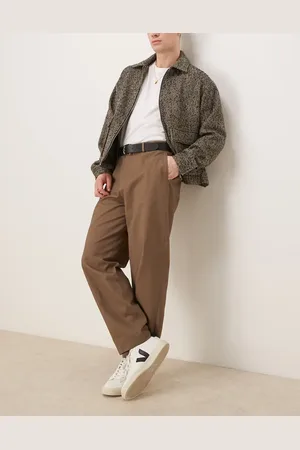ASOS Khaki elegante chinos med plisseringer foran og oversized tapered pasform i bomuld-Brun