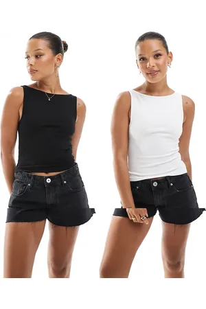 Pull&Bear Sort og hvid top med racerryg og chunky ribber i pakke med 2 stk-Multifarvet