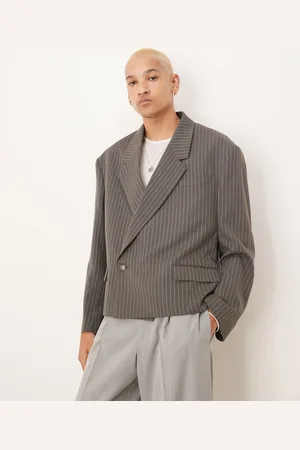ASOS Grå ekstremt oversized cropped dobbeltradet blazer med nålestriber