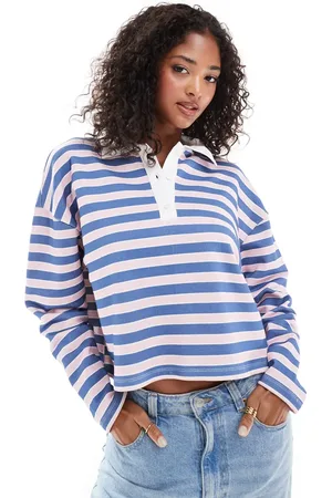 ASOS Pink stribet sweatshirtpolo i rugbydesign