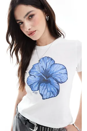 JJXX Hvid baby-t-shirt med blåt blomsterprint