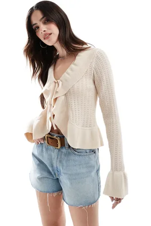 New Look Cremefarvet cardigan med flæsedetalje-Hvid