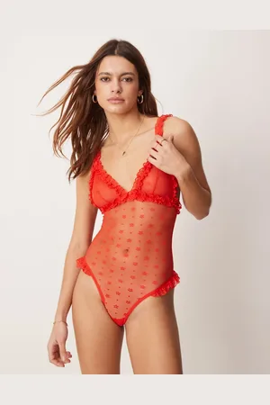 ASOS Honor - og blød bodystocking i blondestof med flæser