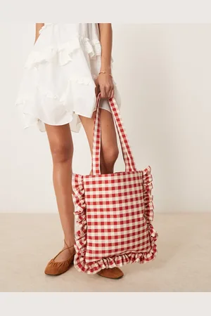 My Accessories Tote-taske med flæser og røde og hvide gingham-tern