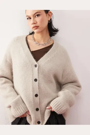 Weekday Emira - Meleret løstsiddende cardigan i vamset strik-Neutral
