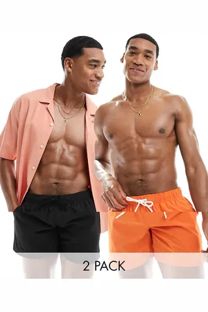 Cotton On Cotton On - Pakke med 2 par afslappede badeshorts med for i orange/sort-Multifarvet