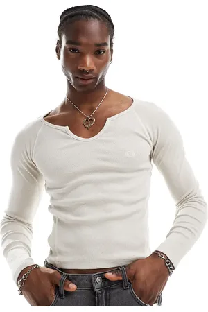Reclaimed ætsiddende T-shirt med lange ærmer i syrevask-Neutral