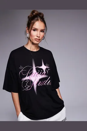 Kaiia Studio - Sort T-shirt med broderet stjernelogo i lyserød-Multifarvet