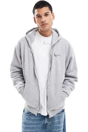 Karl Kani Signature Essentials - Lysegrå hættetrøje med lynlås - Del af sæt