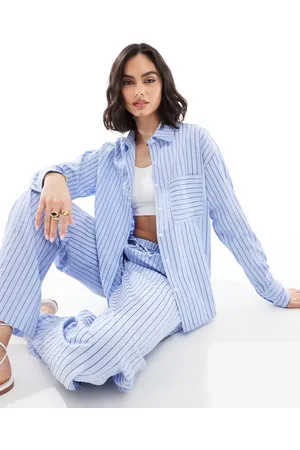 Threadbare Oversized skjorte med knapper og striber - Del af sæt