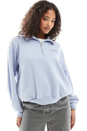 Hollister Blå sweatshirt med logodetalje og kvart lynlås