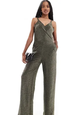 VERO MODA Sort jumpsuit med tynde stropper, vide ben og guldfarvet glimmer