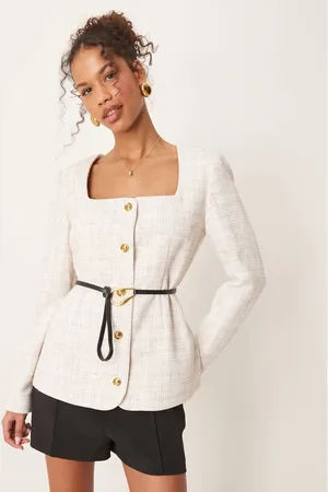 ASOS Bouclé-blazer med dyb og rund hals-Neutral