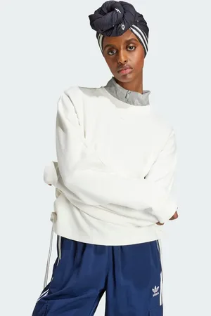 adidas Hvid løstsiddende sweatshirt med rynker og 3 striber