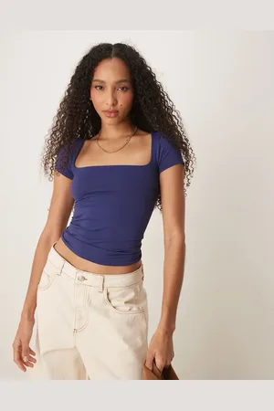 Free People Indigoblå enkel baby-T-shirt med firkantet hals