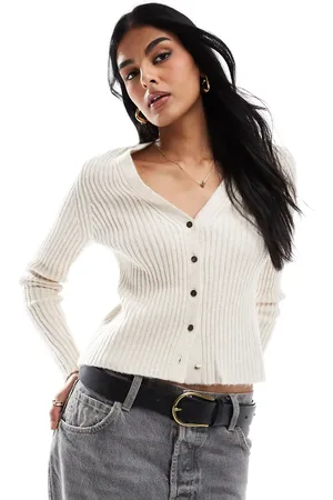 MANGO Cardigan med gennemgående knapper i fin ribstrik-Neutral