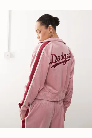 New Era LA Dodgers - Pink top med gennemgående lynlås og sidestriber i velour - Del af sæt