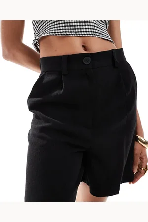 ASOS ASOS DESIGN Tall - Sorte dad-shorts med hør