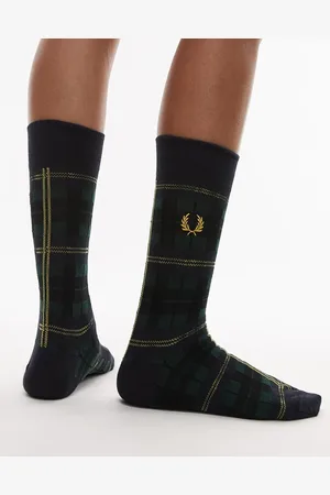 Fred Perry Marineblå og grønne skotskternede sokker