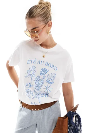 Pieces® Hvid oversized T-shirt med muslingeskalsgrafik
