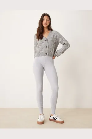 Miss Selfridge Lysegråmelerede leggings i hyggelig ribstrik