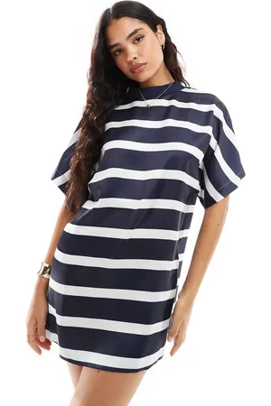 ASOS Marineblå, stribet og oversized mini-T-shirt-kjole-Multifarvet