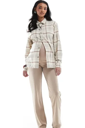Mama;licious Mamalicious Maternity - Beige bukser med taljekant over maven og vide ben-Neutral