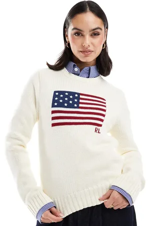 Ralph Lauren Cremehvid striktrøje med flaglogo