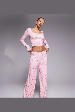 Kaiia Lyserøde pyjamasbukser med brede ben og sløjfeprint - Del af sæt - Kun hos ASOS-Multifarvet