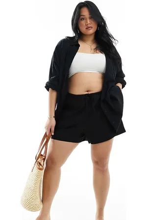 ASOS Curve - Sorte pull on-shorts med hør