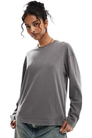 Pull&Bear Mørkegrå forvasket T-shirt med lange ærmer og oversized pasform