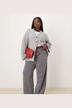 New Look New Look Curve - Mørkegrå joggingbukser med vide ben og pintucks