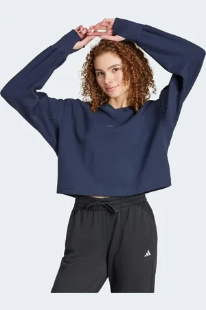adidas Adidas - All SZN - Mørkeblå ribstrikket sweatshirt med V-hals