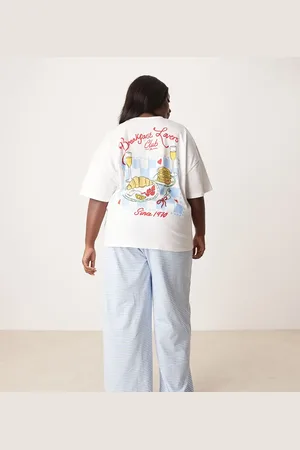 ASOS ASOS DESIGN Curve - Breakfast Lovers - Sæt med oversized T-shirt og bukser med brede ben og print
