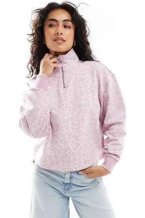 Hugo Blue Dantasia - Lyserød sweatshirt med halv lynlås og gennemgående print