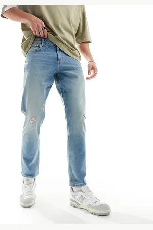 ASOS Smalle jeans med stretch og sliddetaljer i lyseblå vask