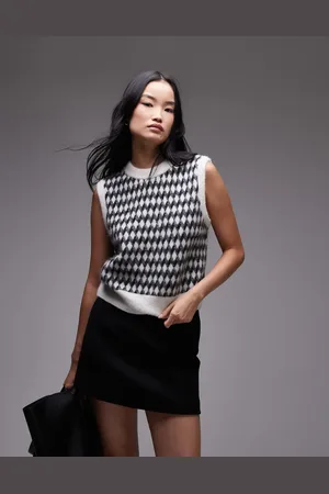 ARKET Strikket tanktop i alpaka-blanding med /hvidt diamanttern i jacquard