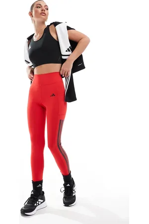adidas Adidas Training - Optime - Røde 3-stribede leggings i fuld længde