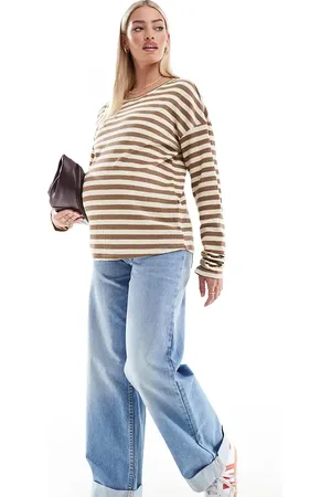 Mama;licious Mamalicious - Maternity - og gul T-shirt med lange ærmer og breton-striber