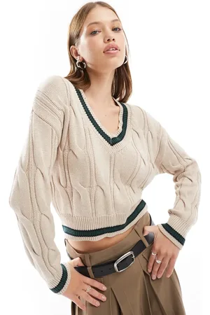 Cotton On Cotton On - sweater med V-hals i kabelstrik-Neutral
