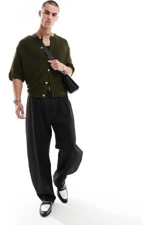 ASOS Mørk kakigrøn oversized top med gennemgående knapper i strik