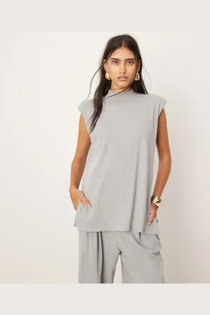 ASOS Ribstrikket longline-top med skulderpuder i jersey - Del af sæt