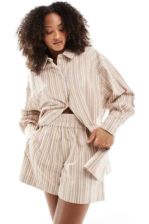 ASOS Brune pull on-shorts i A-form med striber - Del af sæt-Multifarvet